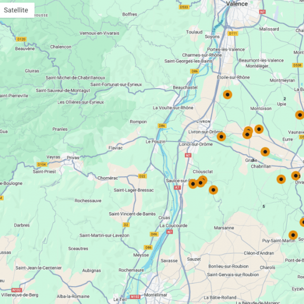 Carte interactive des hébergement de la Vallée de la Drôme